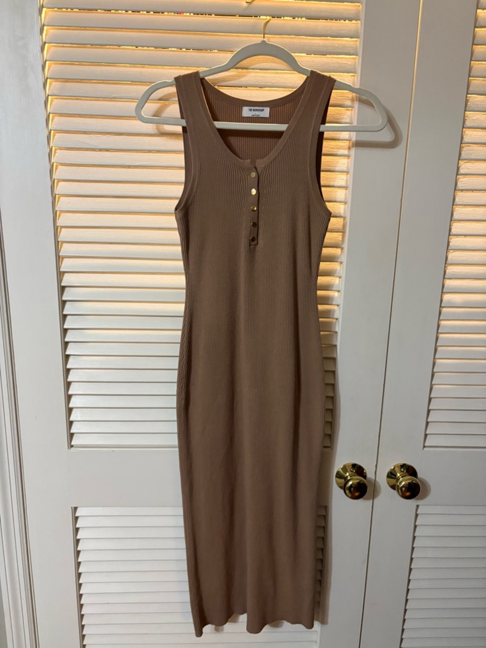 The Workshop Ribbed Tank Midi Dress in Brown